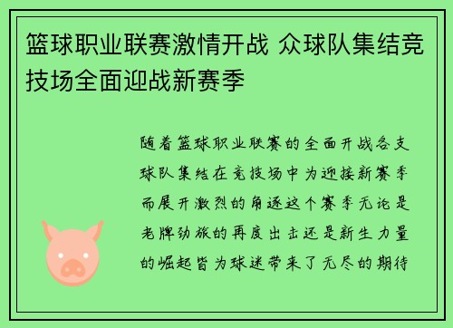 篮球职业联赛激情开战 众球队集结竞技场全面迎战新赛季